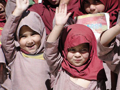 Schoolchildren outside of Skardu, Pakistan, All Rights Reserved, Skyline Ventures Productions
